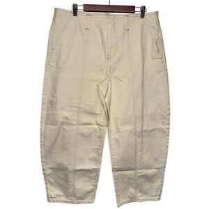 Universal Thread Women's Jeans Barrel Leg Ivory Denim Contrast Stitch Size 14